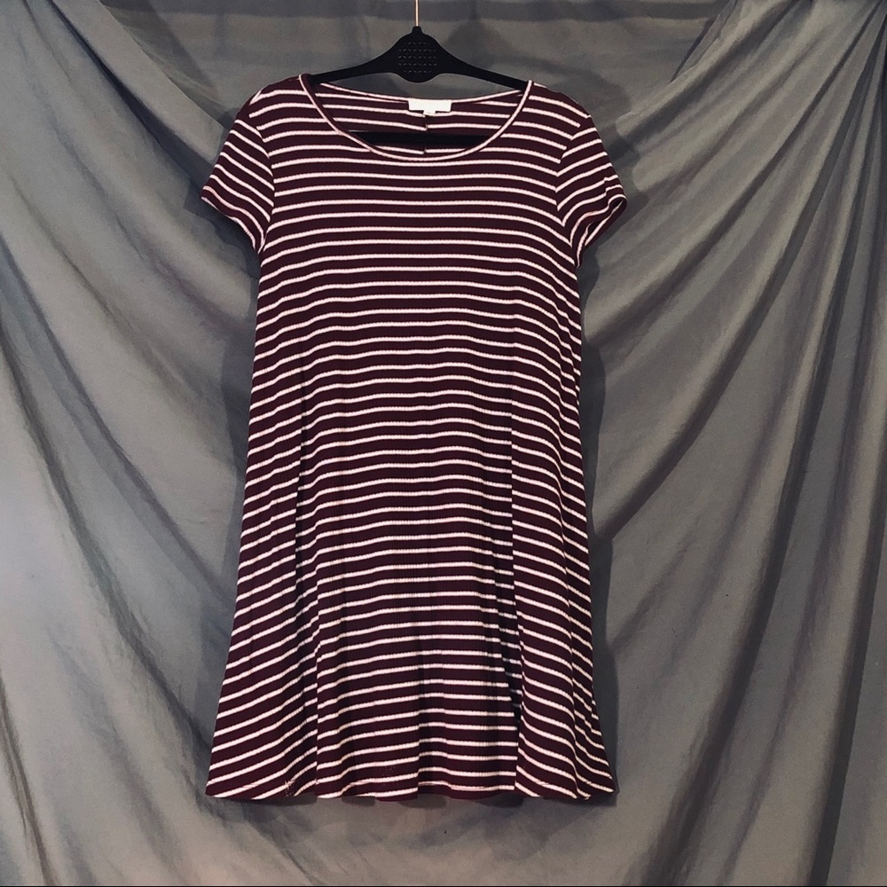 Deep Red and White Striped T-Shirt Dress